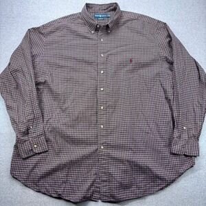Vintage 90s Polo Ralph Lauren Shirt Mens 3XLT Burgundy Plaid Classic Fit Preppy